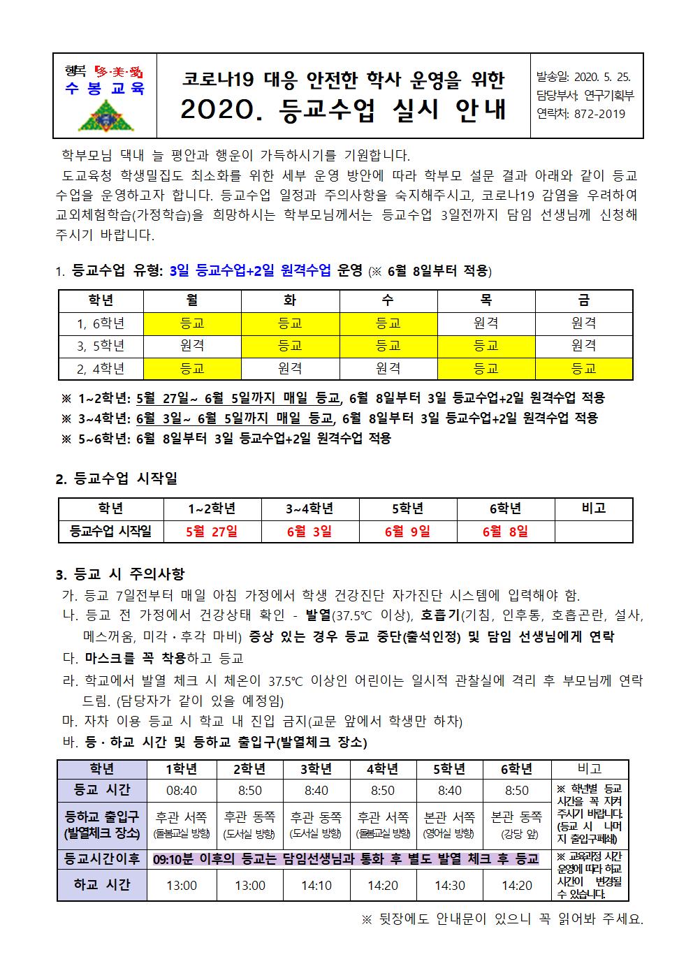 수봉초 등교수업 실시 안내(2)001